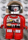 LEGO 4555pb109 Duplo Figure, Robot Action Wheeler, Red Legs, Utility Belt, Chest Panel, One Red Eye and Silver Helmet
