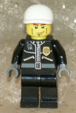 LEGO cty0198 Police - City Leather Jacket with Gold Badge, White Short Bill Cap, Vertical Cheek Lines