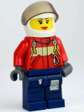 LEGO cty0280 Fire - Pilot Female, Red Fire Suit with Carabiner, Dark Blue Legs with Map, White Helmet, Red Lips