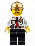 LEGO cty0350 Fire Chief - White Shirt with Tie and Belt, Black Legs, Gold Fire Helmet