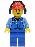 LEGO cty0421 Cargo Worker - Overalls with Tools in Pocket Blue, Red Cap with Hole, Headphones
