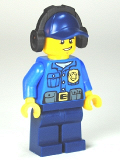 LEGO cty0464 Police - City Officer, Gold Badge, Dark Blue Cap with Hole, Headphones, Lopsided Grin