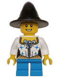 LEGO hol062 Girl, Black Witch Hat, Pirate Female Corset, Short Dark Azure Legs, Freckles