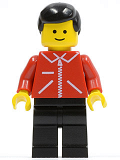 LEGO jred009 Jacket Red with Zipper - Red Arms - Black Legs, Black Male Hair