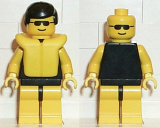 LEGO par036 Plain Black Torso with Yellow Arms, Yellow Legs, Sunglasses, Black Male Hair, Life Jacket