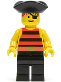 LEGO pi025 Pirate Red / Black Stripes Shirt, Black Legs, Black Pirate Triangle Hat