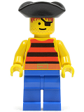 LEGO pi026 Pirate Red / Black Stripes Shirt, Blue Legs, Black Pirate Triangle Hat