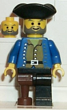 LEGO pi036 Pirate Brown Shirt, Black Leg with Peg Leg, Black Pirate Triangle Hat