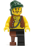 LEGO pi110 Pirate Vest and Anchor Tattoo, Black Leg and Peg Leg, Dark Green Bandana, Brown Moustache