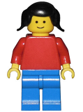 LEGO pln058 Plain Red Torso with Red Arms, Blue Legs, Black Pigtails Hair