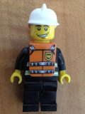 LEGO wc024s Reflective Stripes, Black Legs, White Fire Helmet, Smile, Orange Vest with Straps and Fire Logo and 